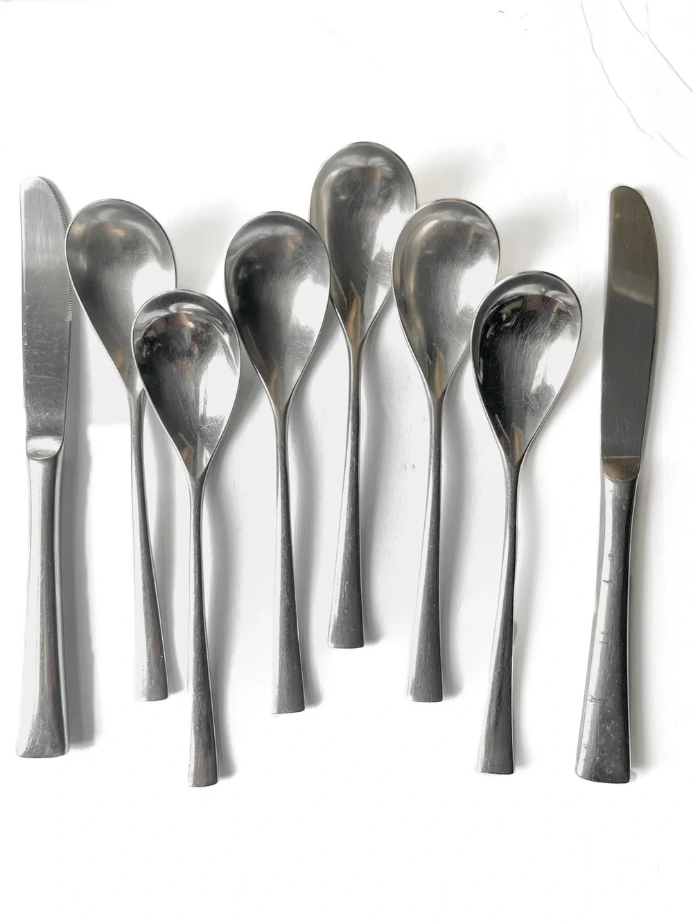 FORTUNOFF Unknown Pattern Stainless 6 Soup Spoon 2 Knife Flatware Lot Korea 18/8
